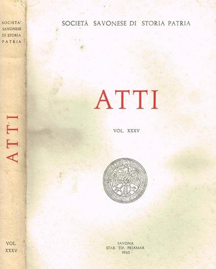 Atti (vol. XXXV). Società savonese di storia patria - copertina