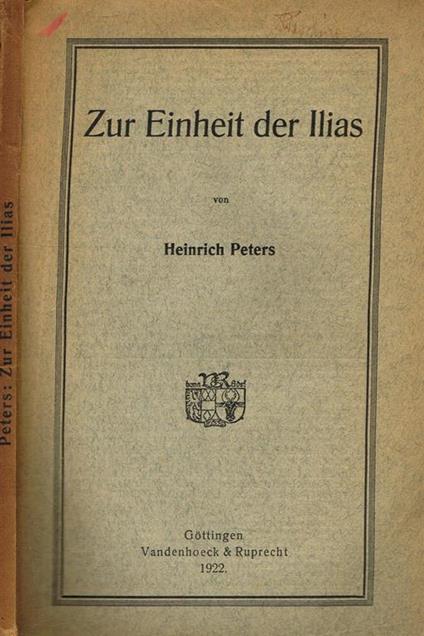 Zur Einheit Der Ilias - Heinrich Peters - copertina