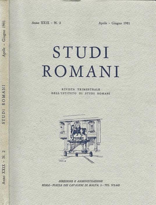 Studi Romani Anno XXIX-NN. 2. Rivista trimestrale dell'Istituto di Studi Romani - copertina