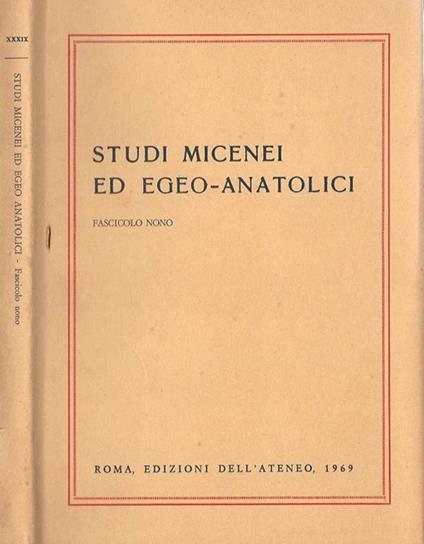 Studi Micenei ed egeo-anatolici, fascicolo 9 - copertina