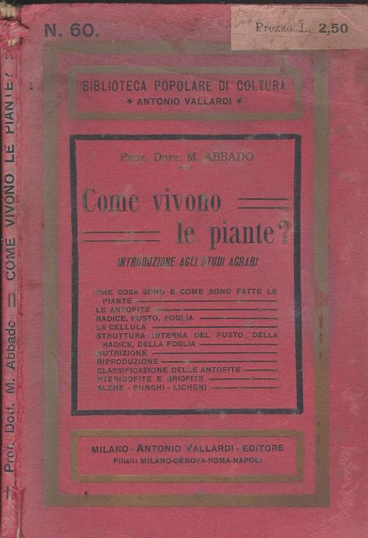 Come vivono le piante?. Introduzione agli studi agrari - Michele Abbado - copertina