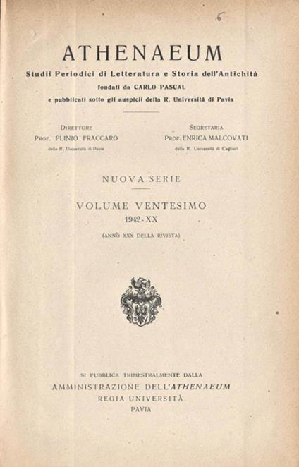 Athenaeum, vol. XX.. Studi periodici di letteratura e storia dell'antichità - copertina