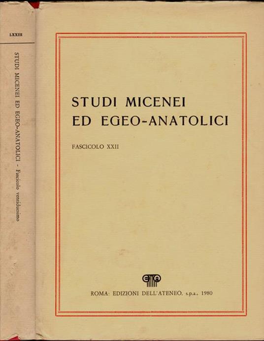 Studi Micenei ed Egeo-Anatolici VOL. LXXIII. Fascicolo XXII - copertina