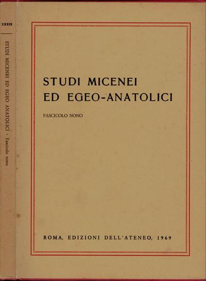 Studi Micenei ed Egeo-Anatolici VOL XXXIX. Fascicolo nono - copertina