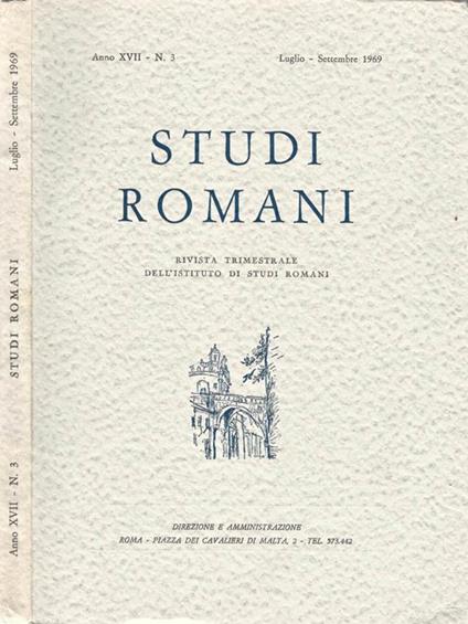 Studi Romani Anno XVII-N. 3. Rivista trimestrale dell'Istituto di Studi Romani - copertina