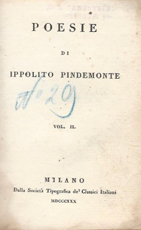 Poesie vol. II Poesie Liriche Inni Terzine - Ippolito Pindemonte - copertina