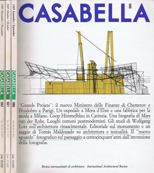 Casabella. Anno LIII n. 560 561 562 - copertina