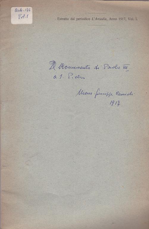 Estratto del periodico L'Arcadia. Anno 1917. Vol.I - copertina