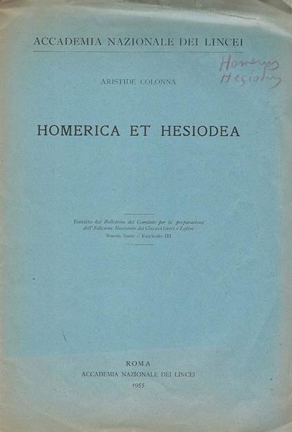 Homerica et Hesiodea - Aristide Colonna - copertina
