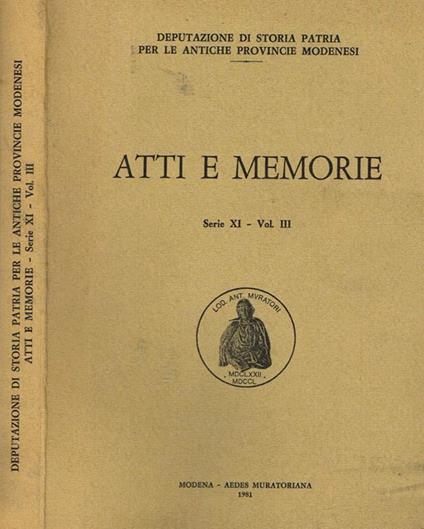 Atti e memorie. Serie XI-vol.III - copertina