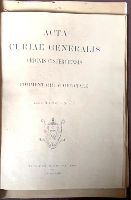 Acta Curiae Generalis Ordinis Cisterciensis. Commentarium Officiale - copertina