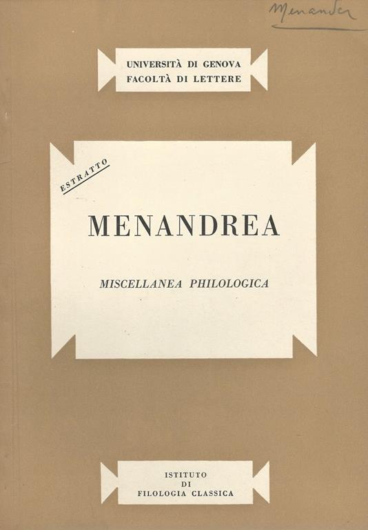 Menandrea. Miscellanea Philologica - copertina