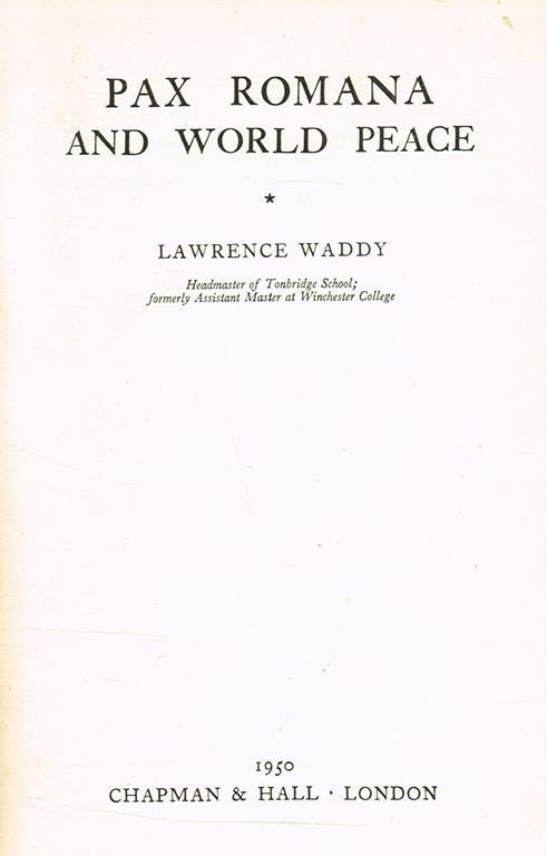 Pax Romana And World Peace - Lawrence Waddy - copertina