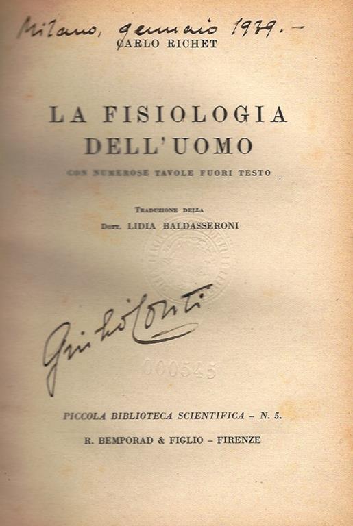 La fisiologia dell' uomo - Charles Richet - copertina