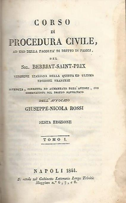 Corso di precedura civile. ad uso della facoltà di diritto di Parigi - Berriat-Saint Prix - copertina