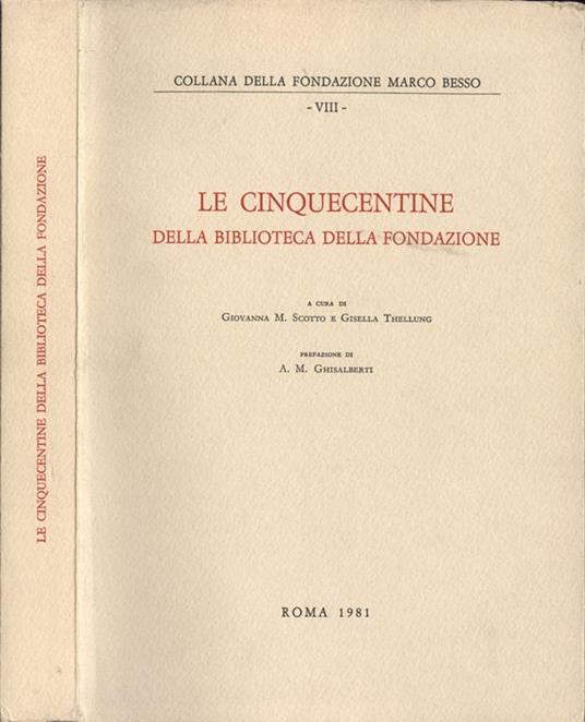 Le cinquecentine della Biblioteca della Fondazione - copertina