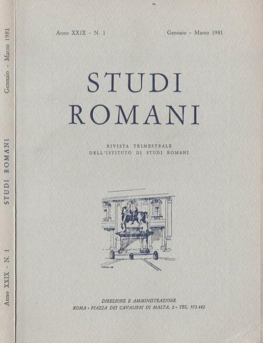 Studi Romani Anno XXIX-N. 1. Rivista trimestrale dell'Istituto di Studi Romani - copertina