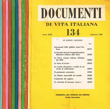 Documenti di Vita Italiana Anno XIII N. 134 135 137 138 139 140/141 142 143 144 145 - copertina