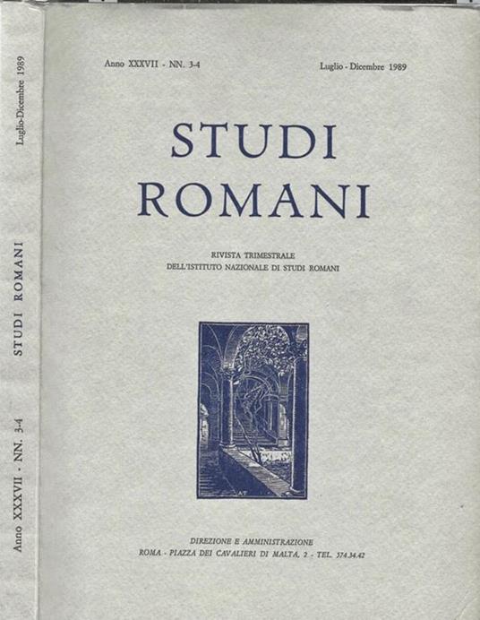 Studi Romani Anno XXXVII-NN. 3-4. Rivista trimestrale dell'Istituto di Studi Romani - copertina