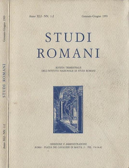 Studi Romani Anno XLI-NN. 1-2. Rivista trimestrale dell'Istituto di Studi Romani - copertina