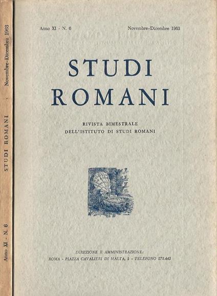 Studi romani, anno XI-N. 6. Rivista trimestrale dell'Istituto di Studi Romani - copertina