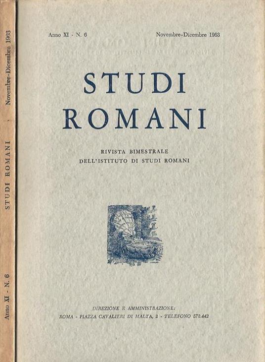 Studi romani, anno XI-N. 6. Rivista trimestrale dell'Istituto di Studi Romani - copertina