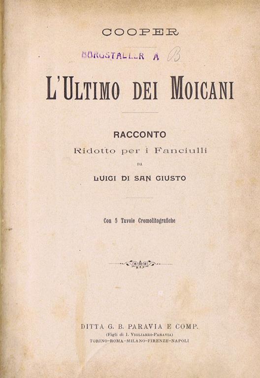 L' Ultimo dei Moicani - J. Fenimore Cooper - copertina