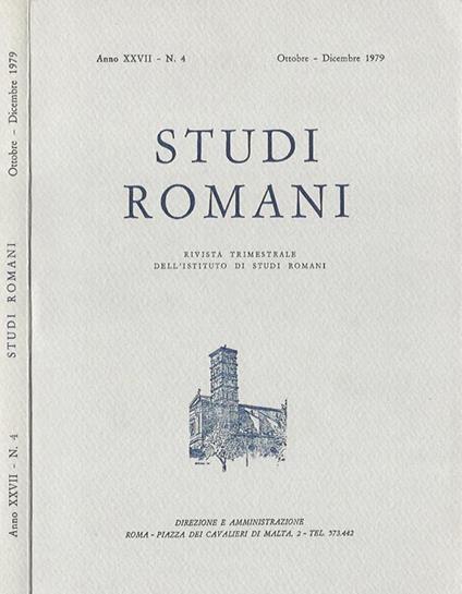 Studi romani, anno XXVII-N. 4. Rivista trimestrale dell'Istituto di Studi Romani - copertina