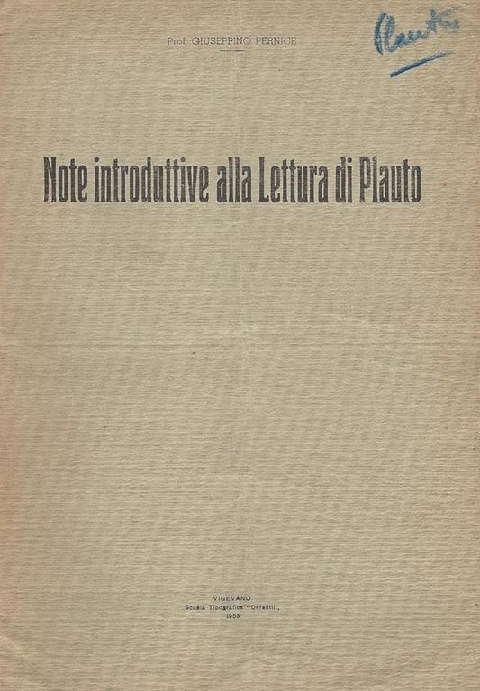 Note introduttive alla Lettura di Plauto - Giuseppino Pernice - copertina