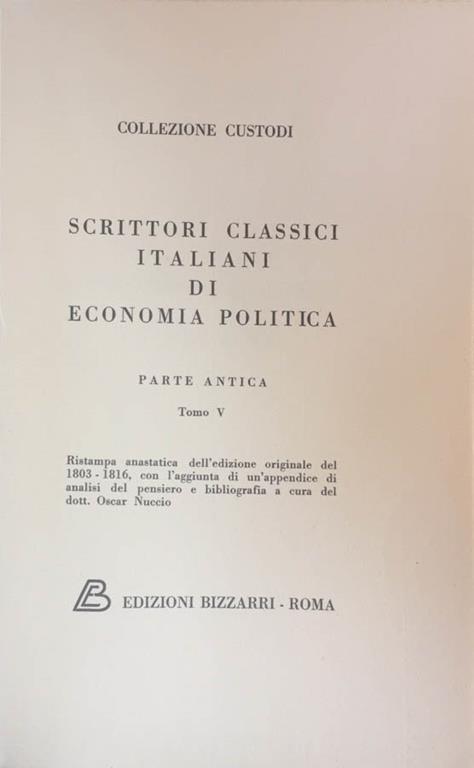 Scrittori classici italiani di Economia Politica-Broggia. Parte Antica-Tomo V - copertina