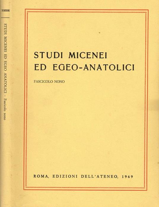 Studi micenei ed egeo-anatolici vol. XXXIX - copertina