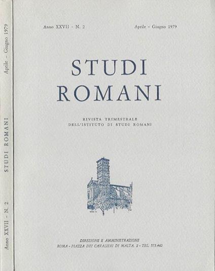 Studi Romani Anno XXVII-N. 2. Rivista trimestrale dell'Istituto di Studi Romani - copertina