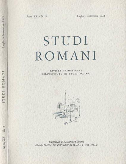 Studi Romani Anno XX-N. 3. Rivista trimestrale dell'Istituto di Studi Romani - copertina