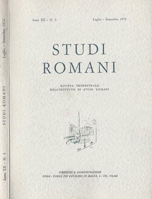 Studi Romani Anno XX-N. 3. Rivista trimestrale dell'Istituto di Studi Romani - copertina