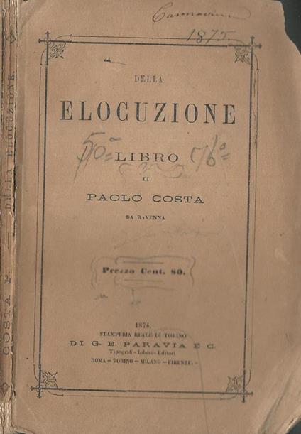 Della Elocuzione - Paolo Costa - copertina