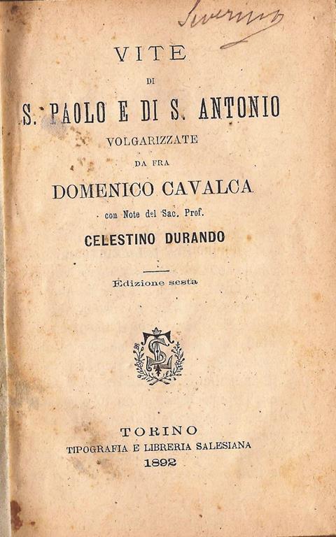 Vite di S. Paolo e di S. Antonio - Domenico Cavalca - copertina