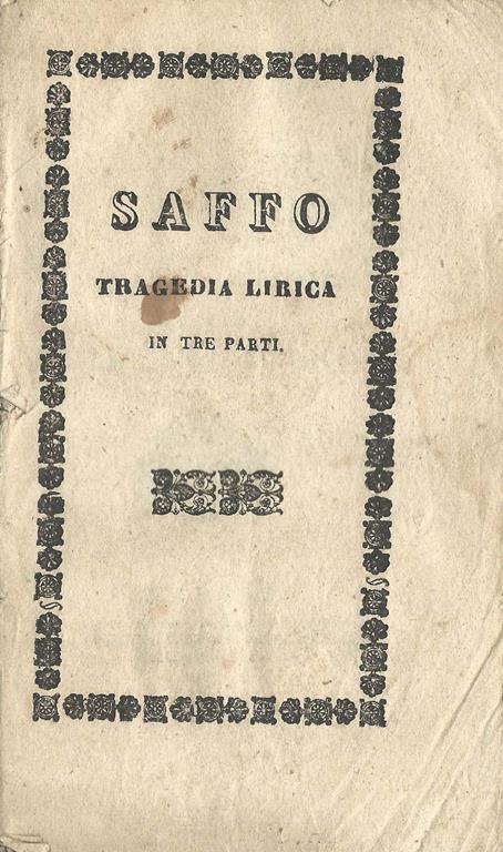 Saffo. Tragedia Lirica In Tre Atti - Salvatore Cammarano - copertina