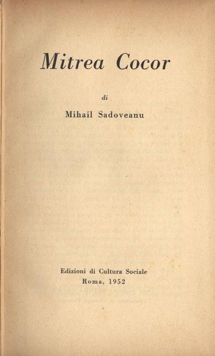 Mitrea Cocor - Mihail Sadoveanu - copertina