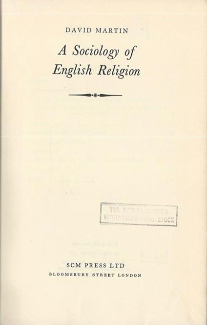 A Sociology of English Religion - David Martin - copertina