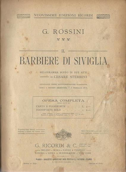 Il barbiere di Siviglia. Melodramma buffo in due atti - Gioachino Rossini - copertina