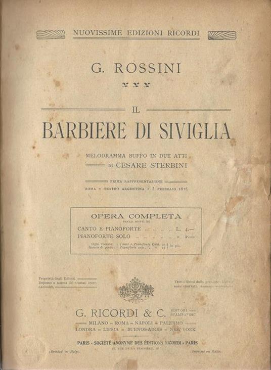 Il barbiere di Siviglia. Melodramma buffo in due atti - Gioachino Rossini - copertina