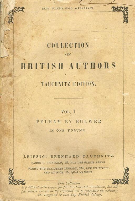 Pelham, Or The Adventures Of A Gentleman - Edward Bulwer Lytton - copertina