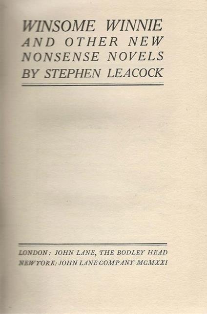 Winsome Winnie and other new nonsense novels - Stephen Leacock - copertina