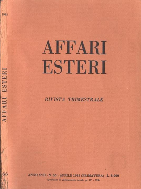 Affari esteri Anno XVII n. 66. Rivista trimestrale - copertina