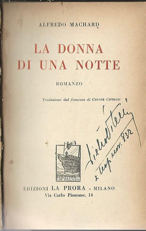 La donna di una notte - Alfredo Machard - copertina