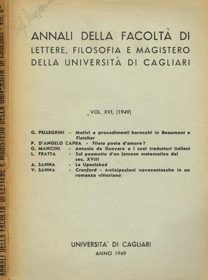 Annali Della Facoltà Di Lettere, Filosofia E Magistero Della Università Di Cagliari Vol.Xvi - copertina