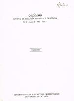 Orpheus. Rivista Di Umanità Classica E Cristiana N.S. Anno I 1980 Fasc.1. Estratto