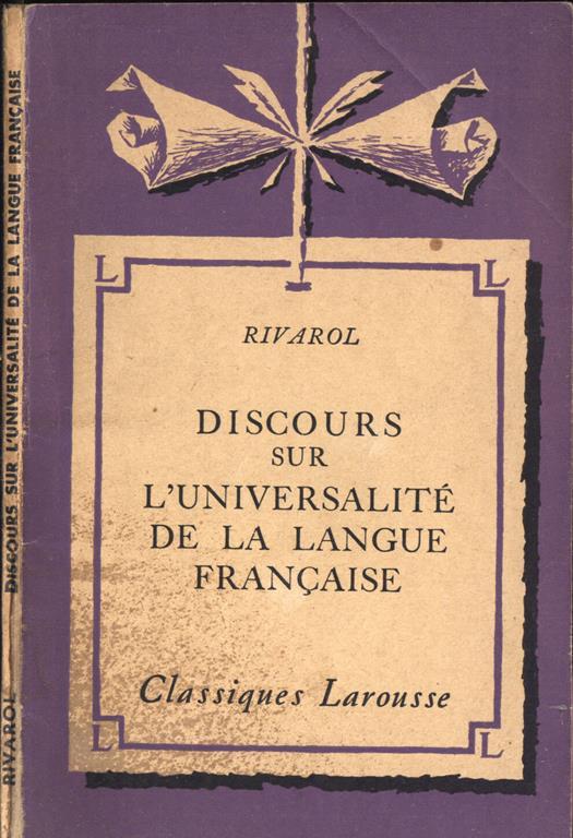 Discours sur l' iniversalitè de la langue francaise - Antoine Rivarol - copertina