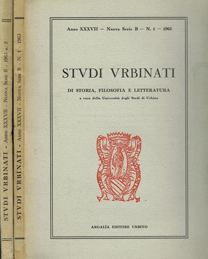 Studi Urbinati Di Storia, Filosofia E Letteratura Anno Xxxvii Nuova Serie B N.1-2 - copertina