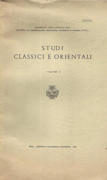 Studi Classici e Orientali - Antonio Traglia - copertina